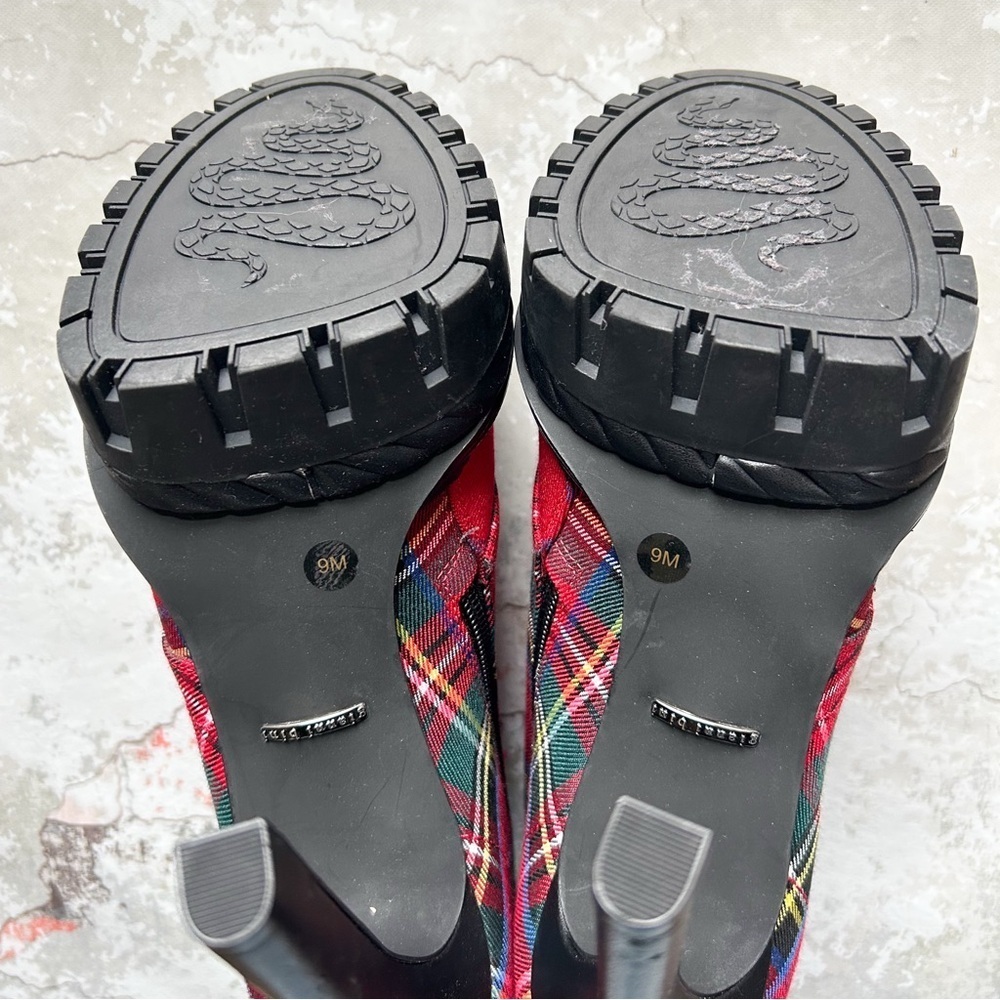 Gianni Bini Plaid Chunky Lug Sole Lace-up Platform Heeled Bootie - Picture 4 of 7